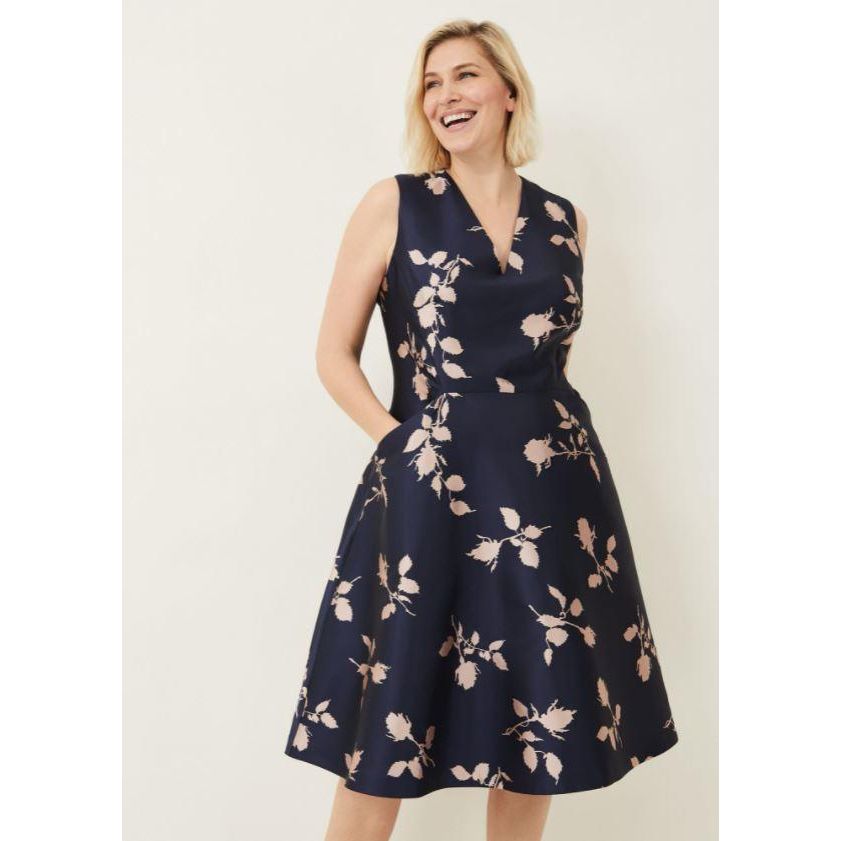 Phase Eight Jordyn Jacquard Fit And Flare Dress - Navy/Ballet Pink - Beales department store