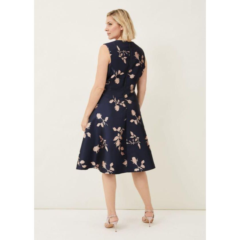 Phase Eight Jordyn Jacquard Fit And Flare Dress - Navy/Ballet Pink - Beales department store