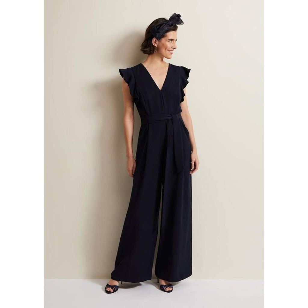 Phase Eight Kallie V Neck Frill Jumpsuit - Navy - Beales department store