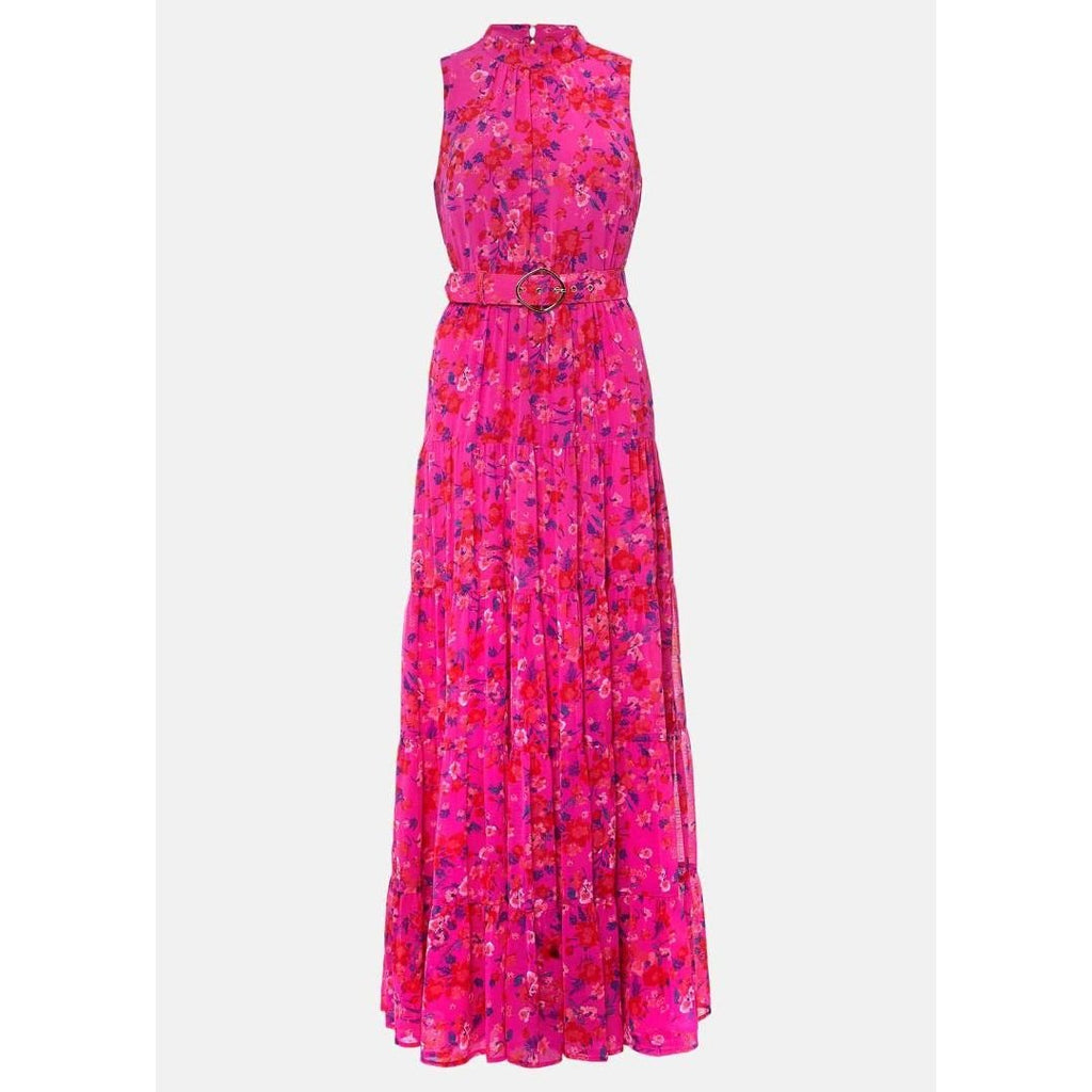 Phase Eight Kara Tiered Belted Floral Maxi Dress - Neon Pink - Beales department store