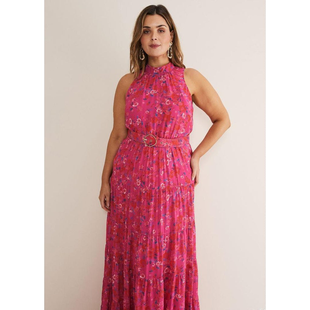 Phase Eight Kara Tiered Belted Floral Maxi Dress - Neon Pink - Beales department store