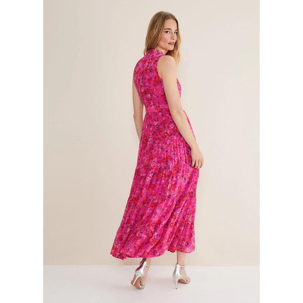 Phase Eight Kara Tiered Belted Floral Maxi Dress - Neon Pink - Beales department store