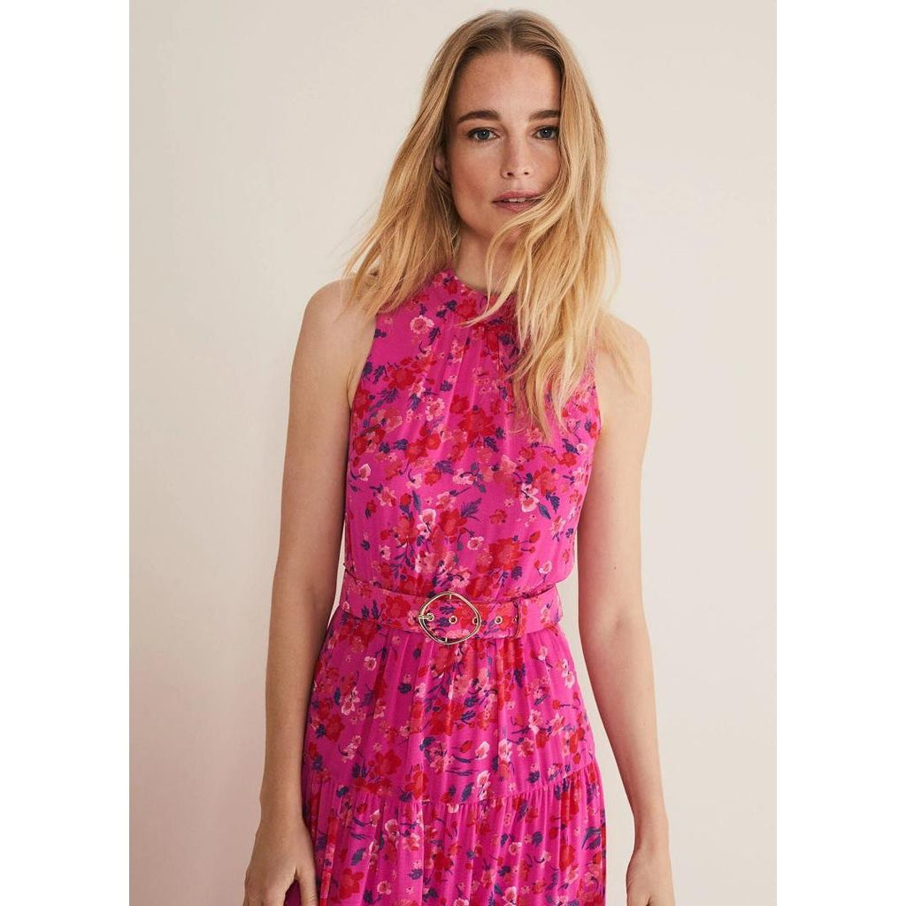 Phase Eight Kara Tiered Belted Floral Maxi Dress - Neon Pink - Beales department store