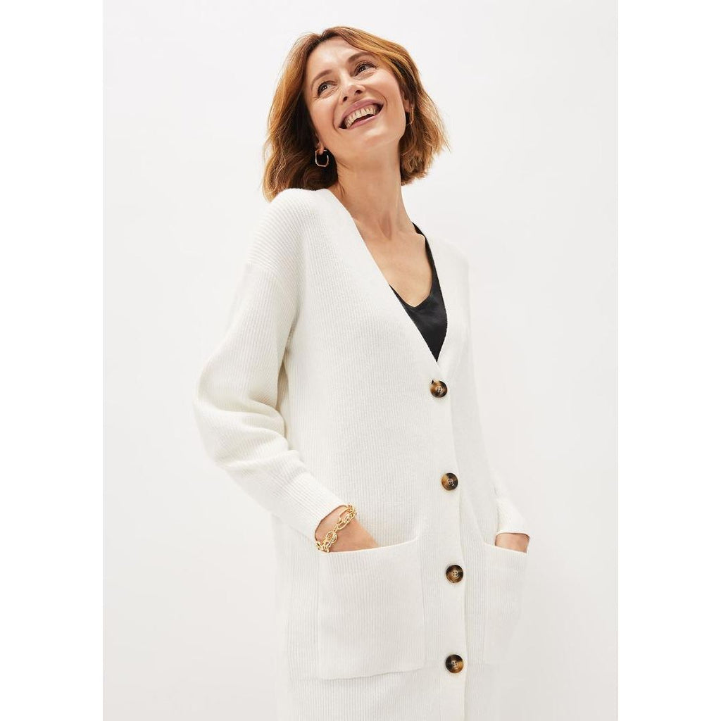 Phase Eight Kat Longline Cardi - Winter White - Beales department store