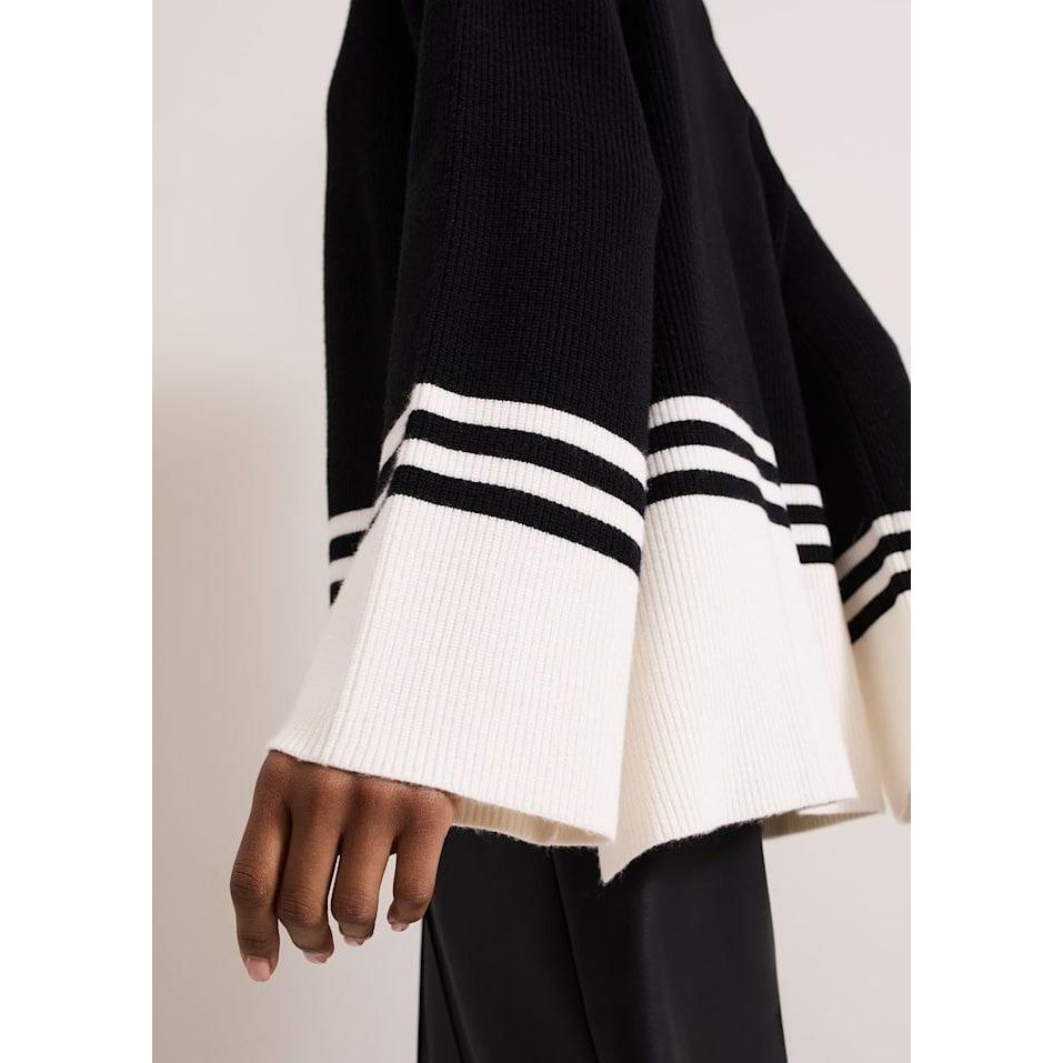 Phase Eight Kayleigh Chunky Boxy Striped Jumper - Black/Ivory - Beales department store