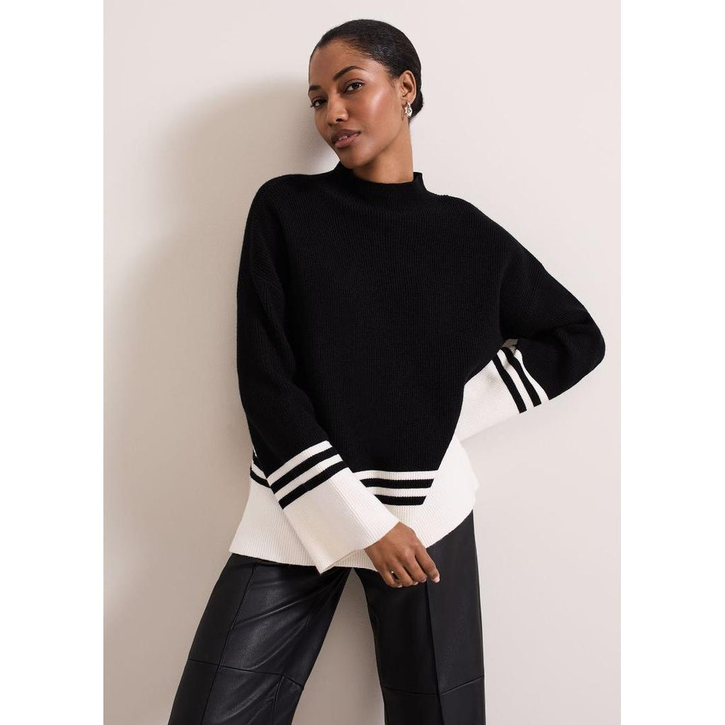 Phase Eight Kayleigh Chunky Boxy Striped Jumper - Black/Ivory - Beales department store