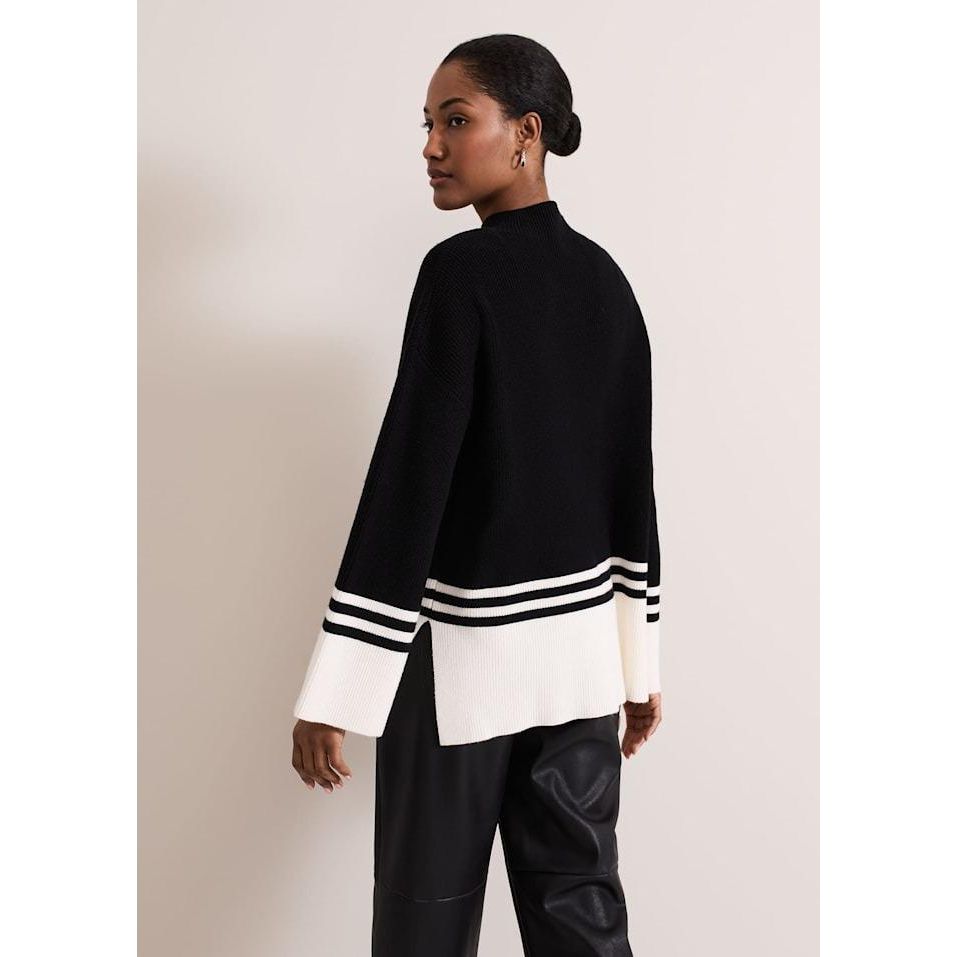 Phase Eight Kayleigh Chunky Boxy Striped Jumper - Black/Ivory - Beales department store