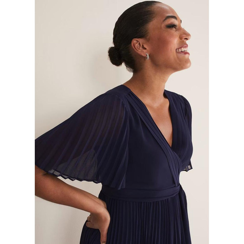 Phase Eight Kendall Pleated Midi Dress - Navy - Beales department store