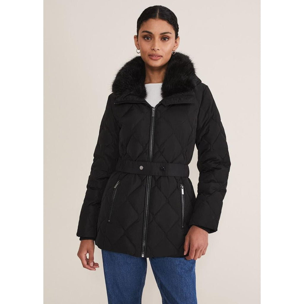 Phase Eight Kia Popper Belted Short Puffer - Black - Beales department store