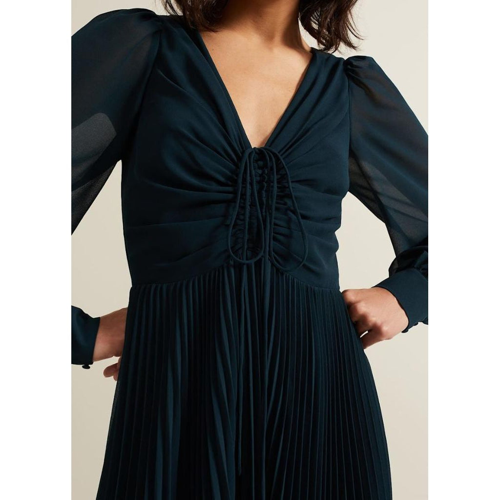 Phase Eight Kindra Teal Chiffon Pleated Midi Dress - Teal - Beales department store