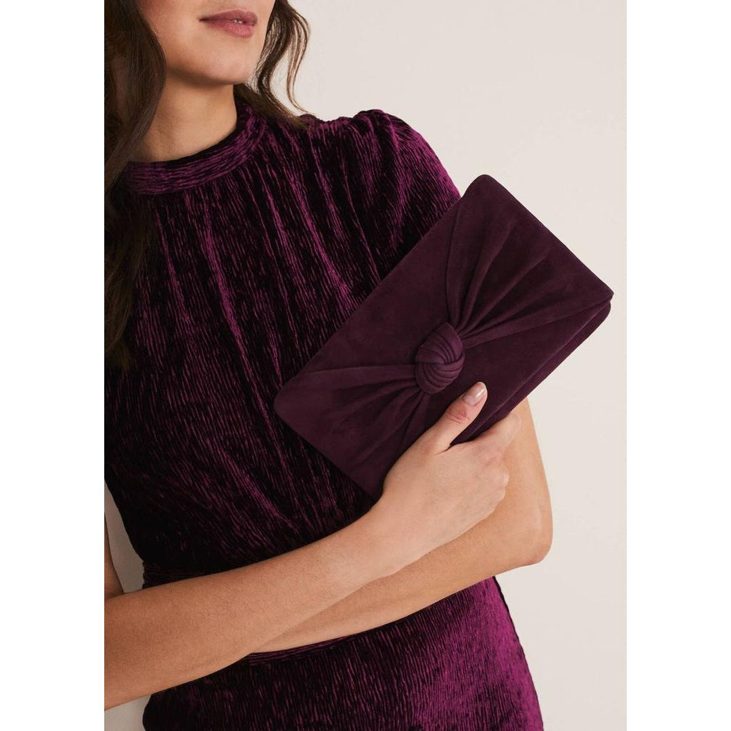 Phase Eight Knot Front Clutch Bag - Plum - Beales department store