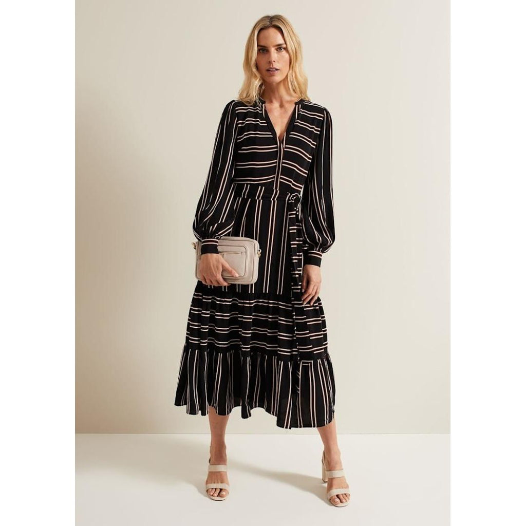 Phase Eight Laura Stripe Midaxi Dress - Black/Multi - Beales department store