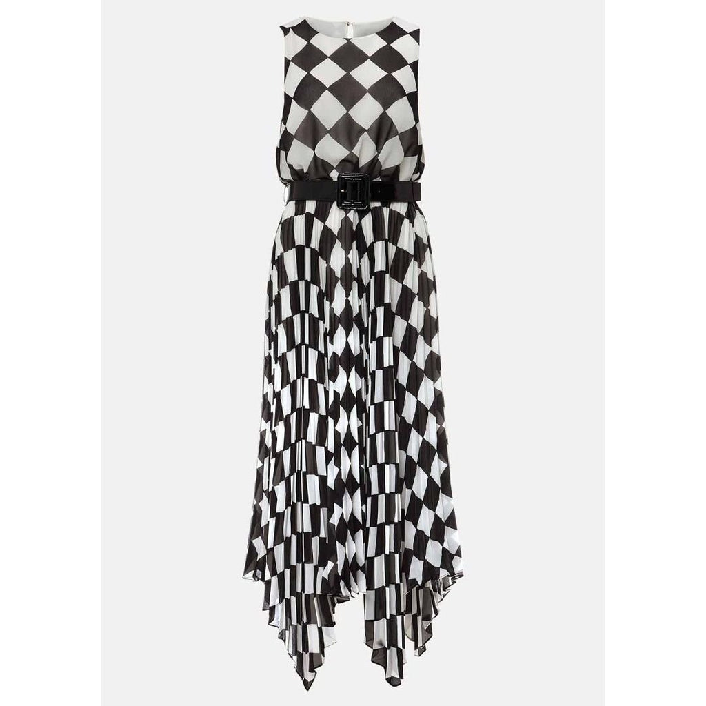 Phase Eight Laurel Checked Pleated Midi Dress - Black/White - Beales department store