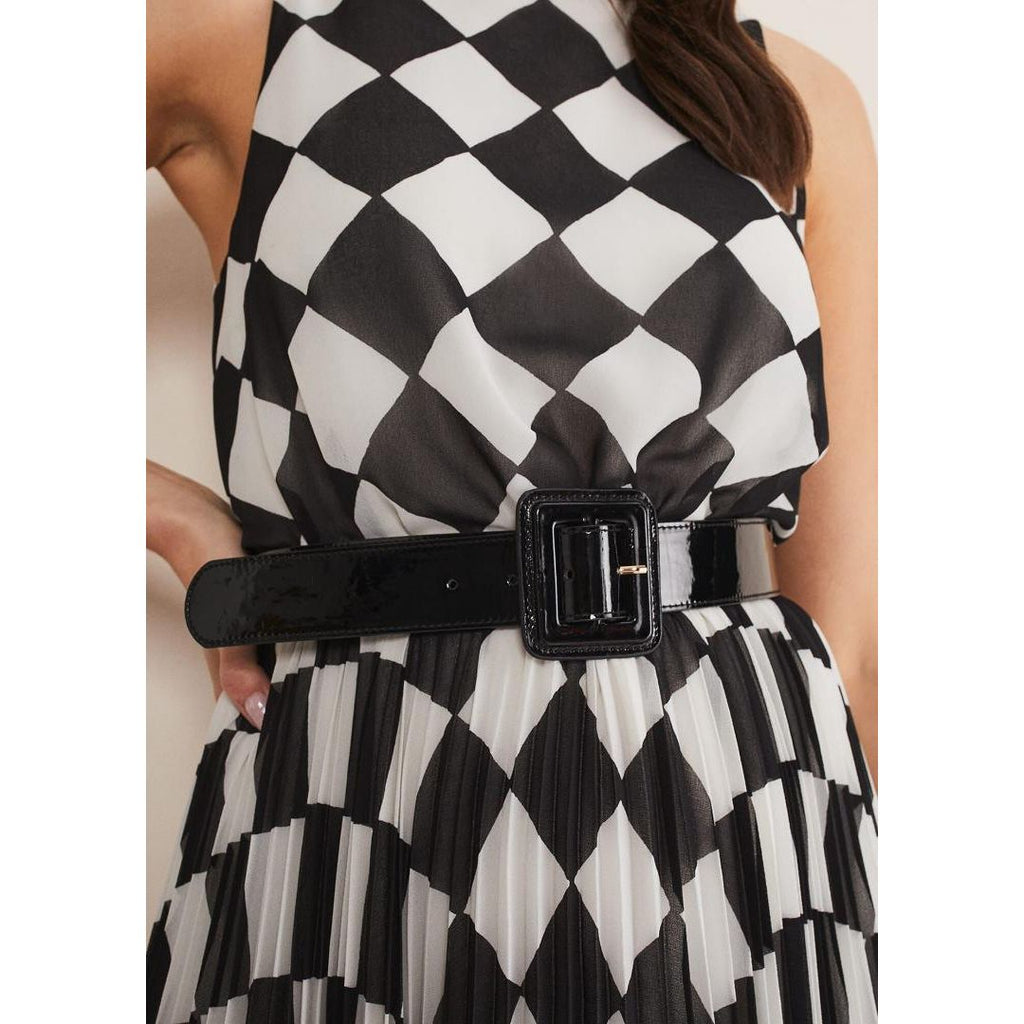 Phase Eight Laurel Checked Pleated Midi Dress - Black/White - Beales department store