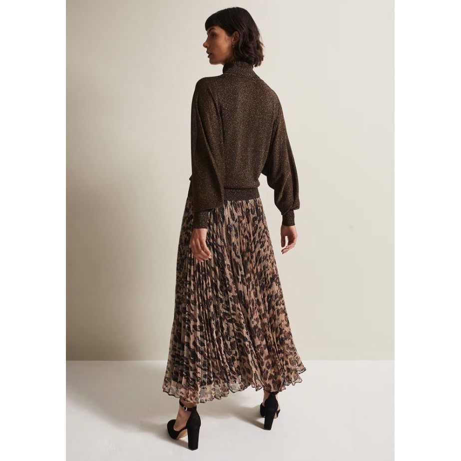 Phase Eight Lesia Leopard Pleated Maxi Skirt - Brown - Beales department store