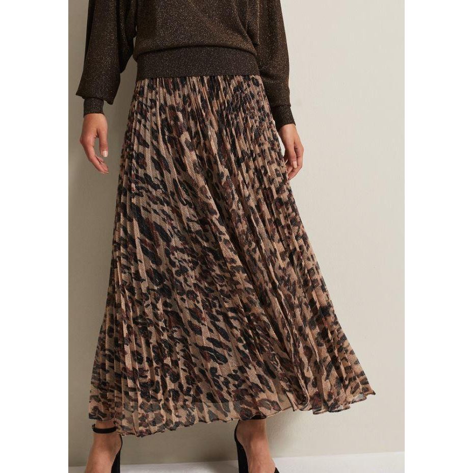 Phase Eight Lesia Leopard Pleated Maxi Skirt - Brown - Beales department store