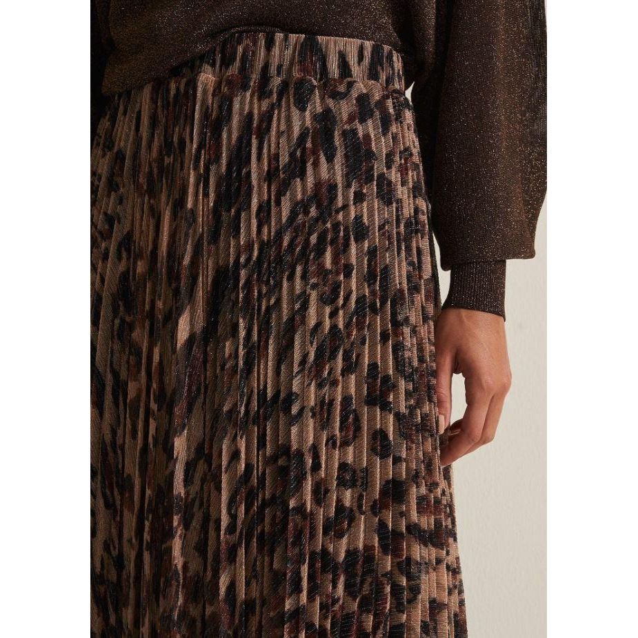 Phase Eight Lesia Leopard Pleated Maxi Skirt - Brown - Beales department store