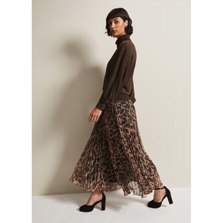 Phase Eight Lesia Leopard Pleated Maxi Skirt - Brown - Beales department store