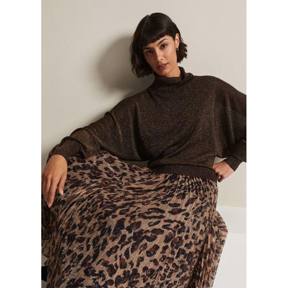 Phase Eight Lesia Leopard Pleated Maxi Skirt - Brown - Beales department store