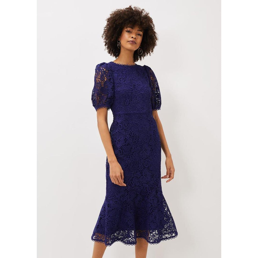 Phase Eight Lidia Guipure Lace Fishtail Dress - Violet 14 - Beales department store