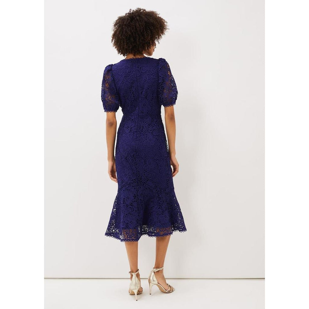 Phase Eight Lidia Guipure Lace Fishtail Dress - Violet 14 - Beales department store