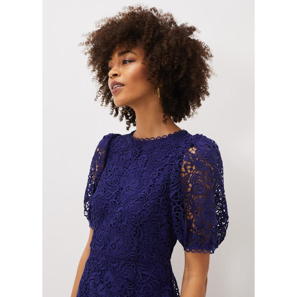 Phase Eight Lidia Guipure Lace Fishtail Dress - Violet 14 - Beales department store