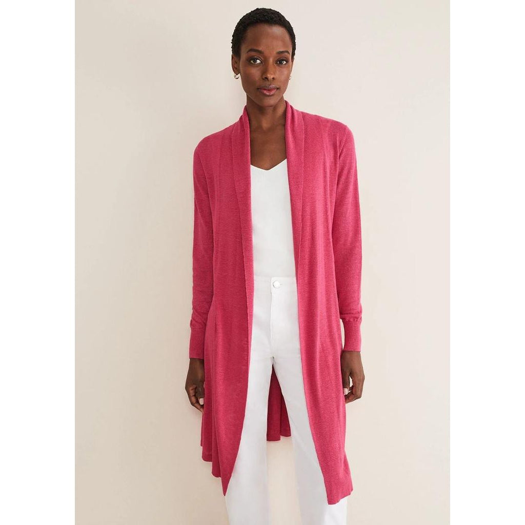 Phase Eight Louise Linen Longline Cardigan - Pink - Beales department store