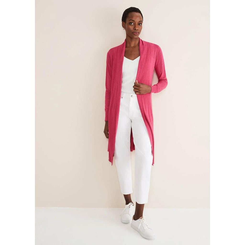 Phase Eight Louise Linen Longline Cardigan - Pink - Beales department store