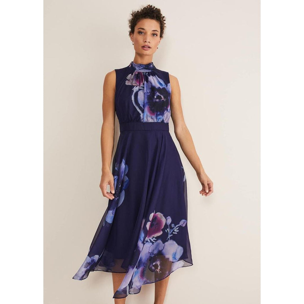 Phase Eight Lucinda Floral Chiffon Midi Dress - Navy/Multi - Beales department store