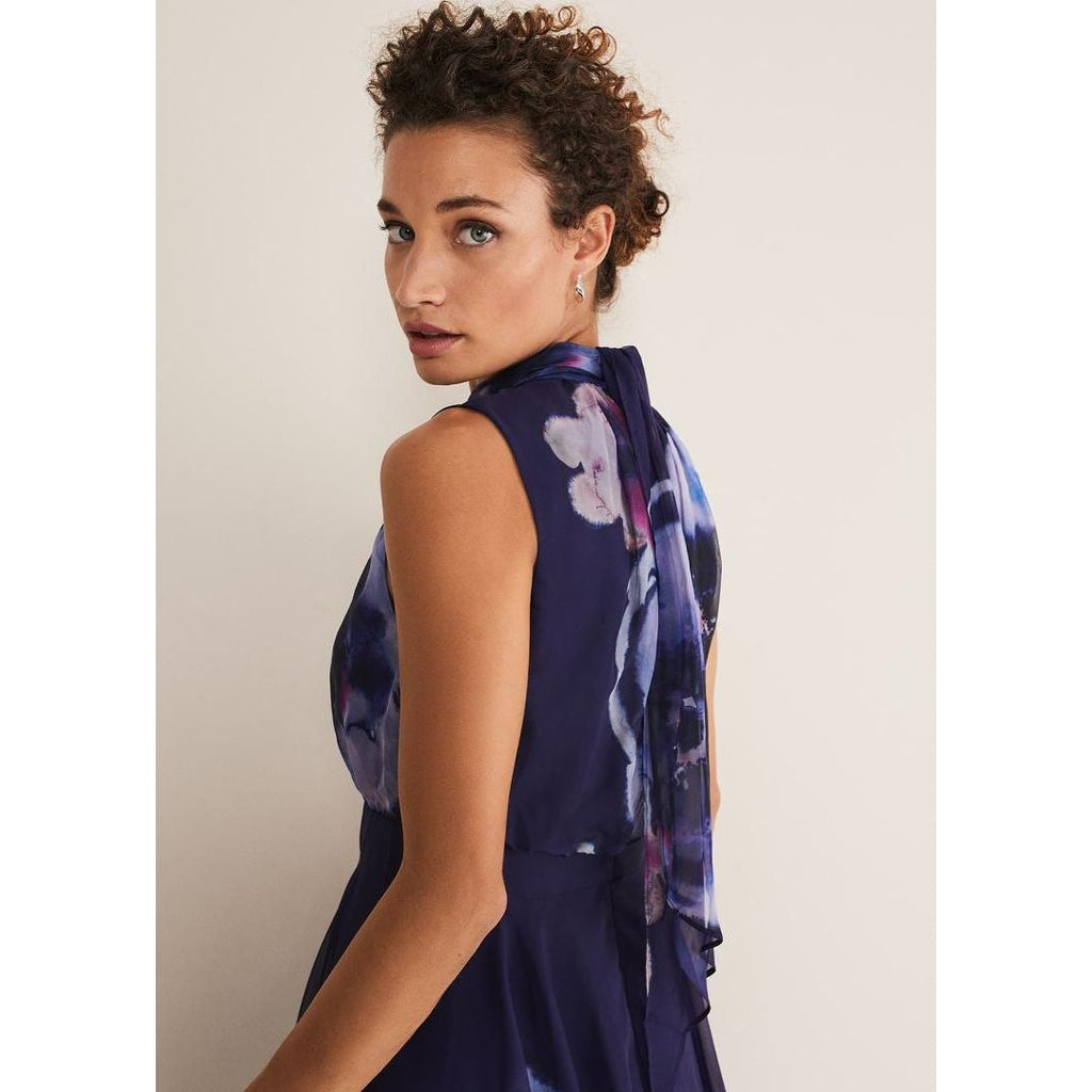 Phase Eight Lucinda Floral Chiffon Midi Dress - Navy/Multi - Beales department store