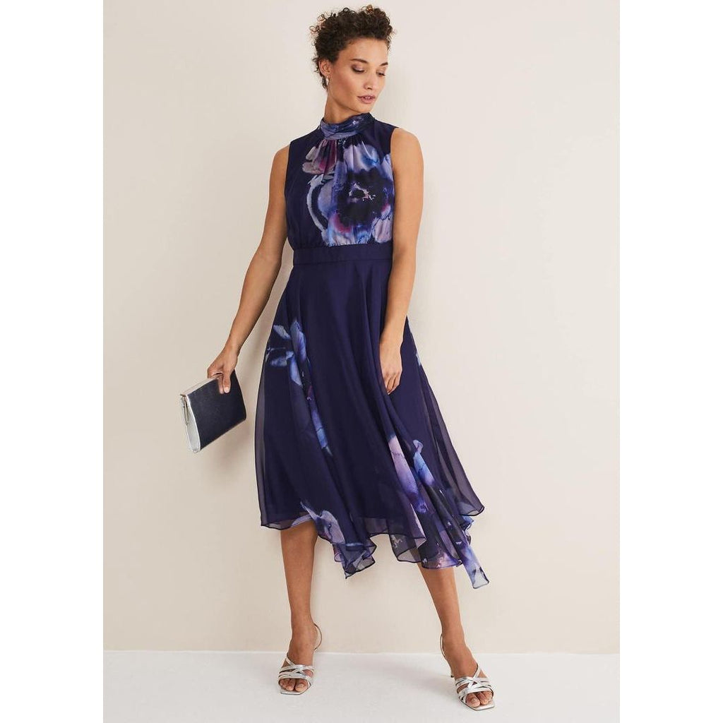 Phase Eight Lucinda Floral Chiffon Midi Dress - Navy/Multi - Beales department store