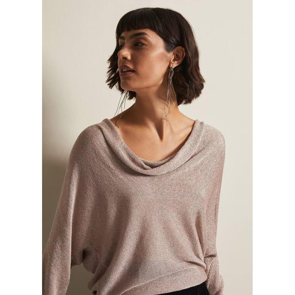 Phase Eight Malti Metallic Cowl Neck Knit - Rose Gold - Beales department store