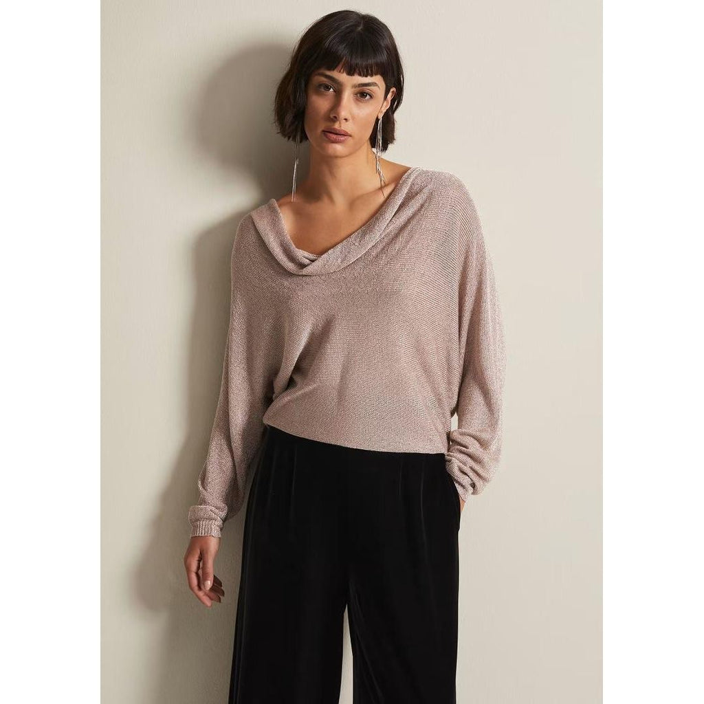 Phase Eight Malti Metallic Cowl Neck Knit - Rose Gold - Beales department store