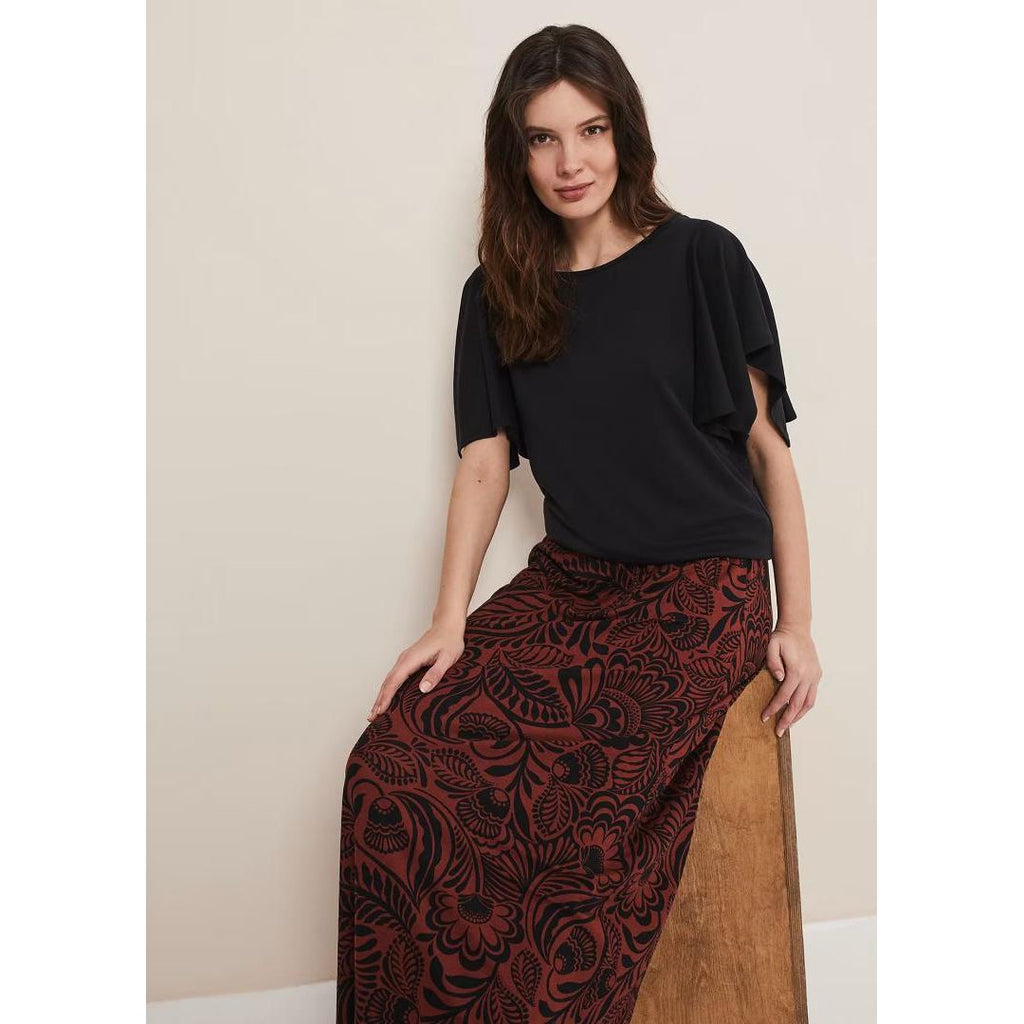 Phase Eight Mara Printed Skirt - Black/Spice - Beales department store