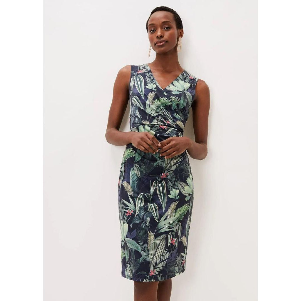 Phase Eight Maya Palm Print Jersey Dress - Navy - Beales department store