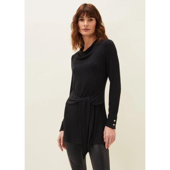 Phase Eight Maya Tie Front Longline Top - Charcoal - Beales department store