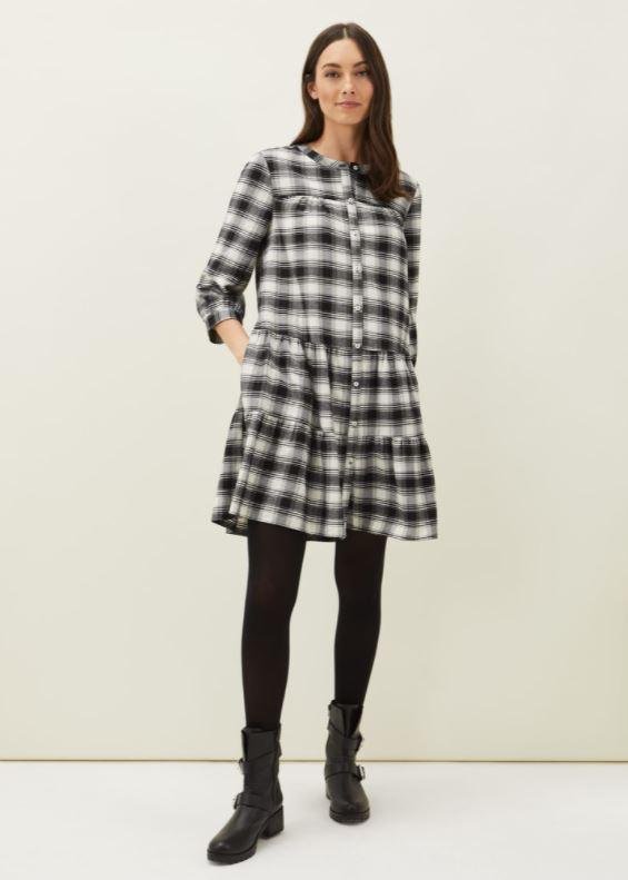 Phase Eight Meriah Check Swing Dress - Black/Ivory - Beales department store