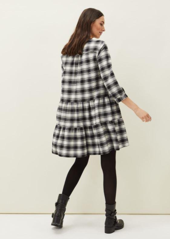 Phase Eight Meriah Check Swing Dress - Black/Ivory - Beales department store