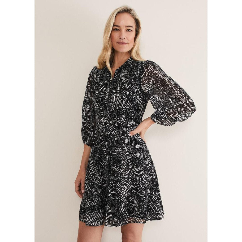 Phase Eight Miriam Chiffon Shirt Mini Dress - Black/Ivory - Beales department store