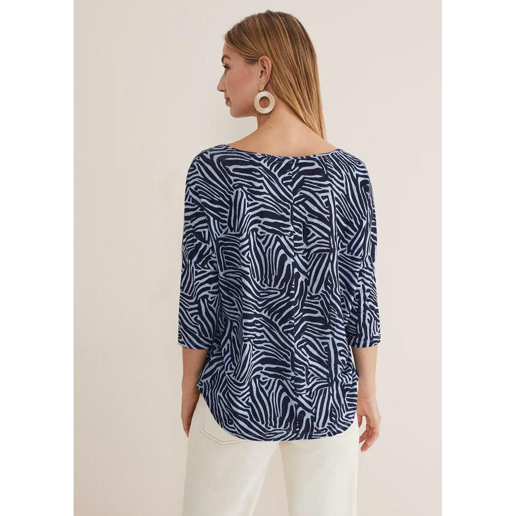 Phase Eight Moire Zebra Linen Top - Blue - Beales department store