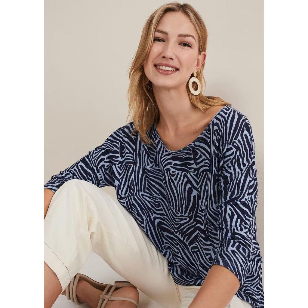 Phase Eight Moire Zebra Linen Top - Blue - Beales department store