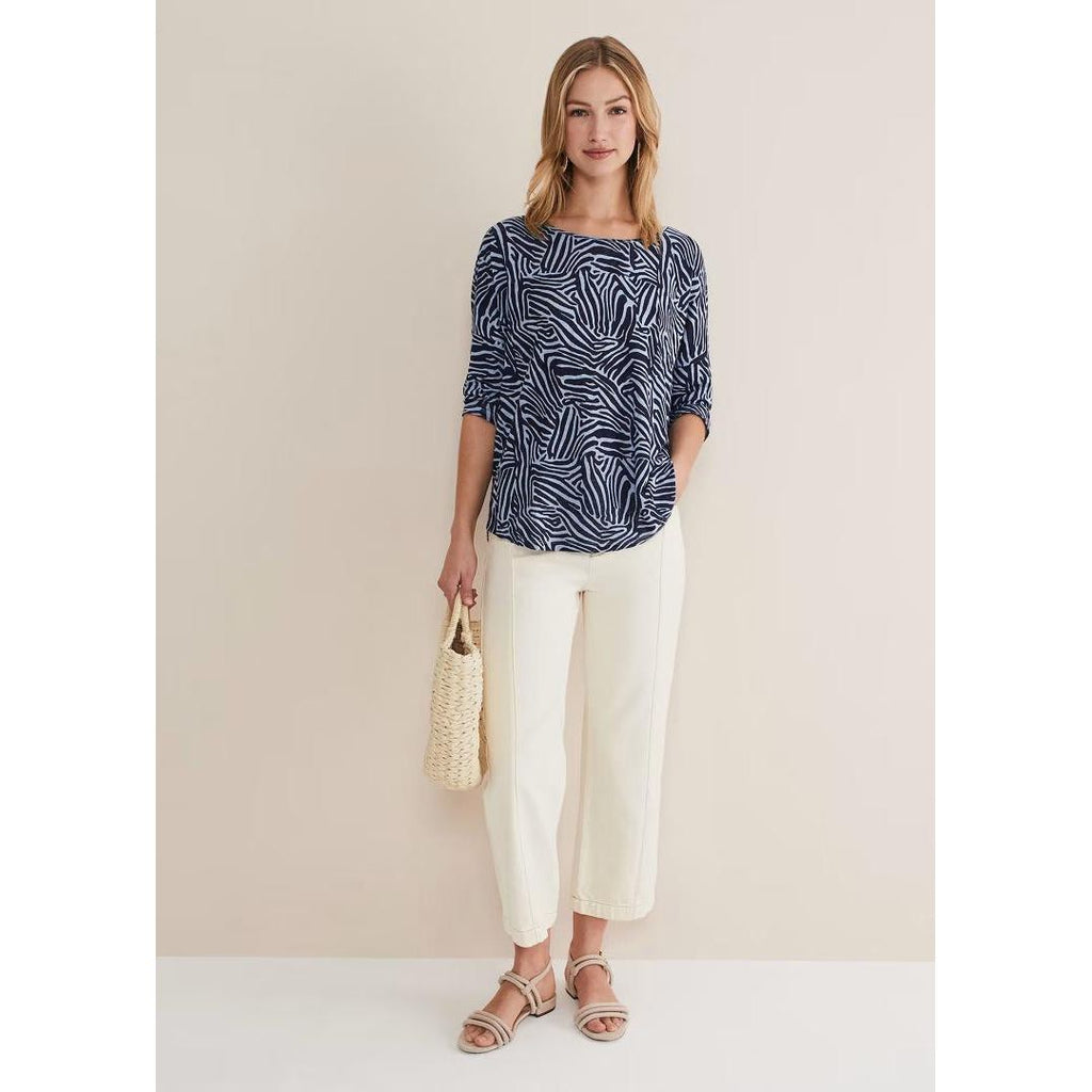 Phase Eight Moire Zebra Linen Top - Blue - Beales department store