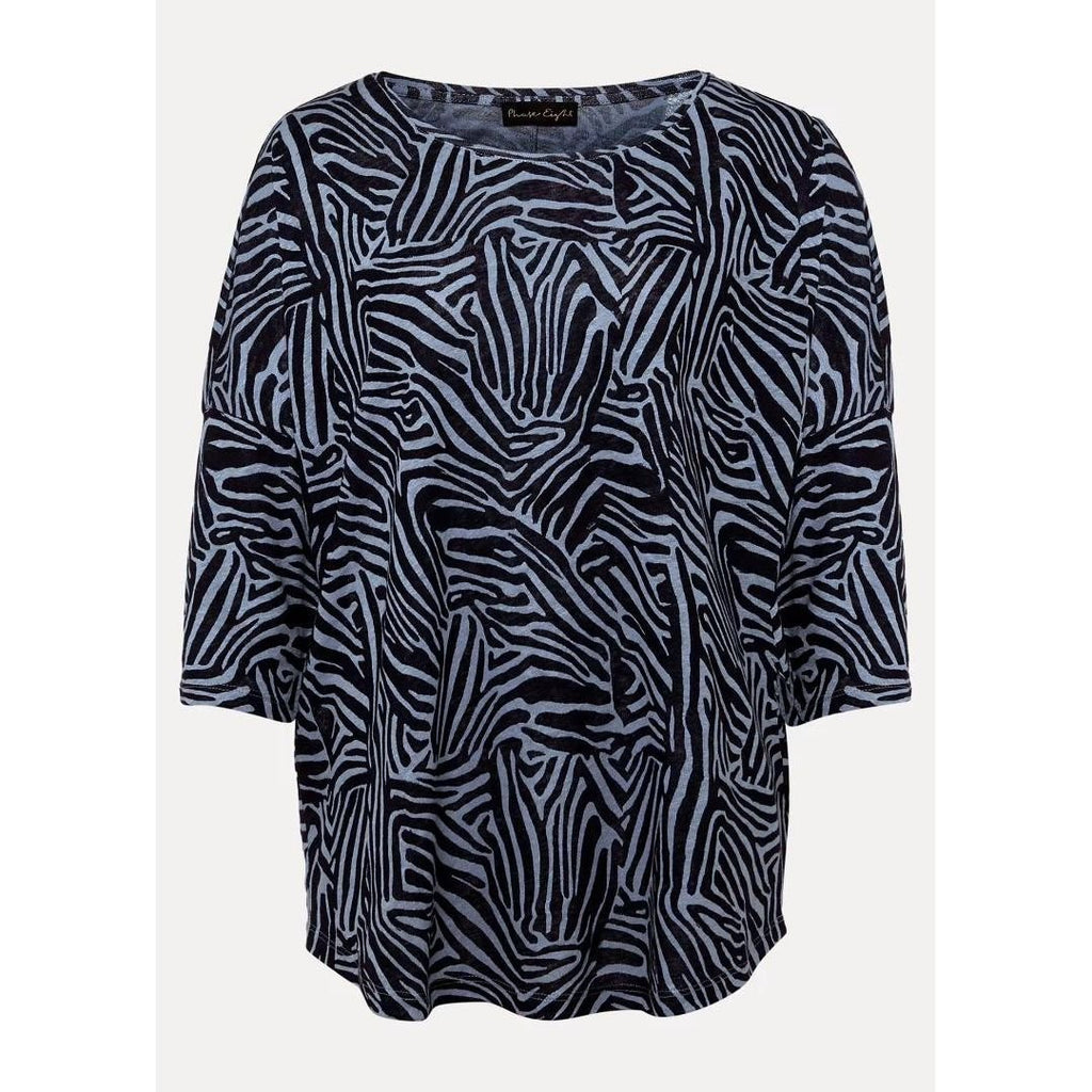 Phase Eight Moire Zebra Linen Top - Blue - Beales department store