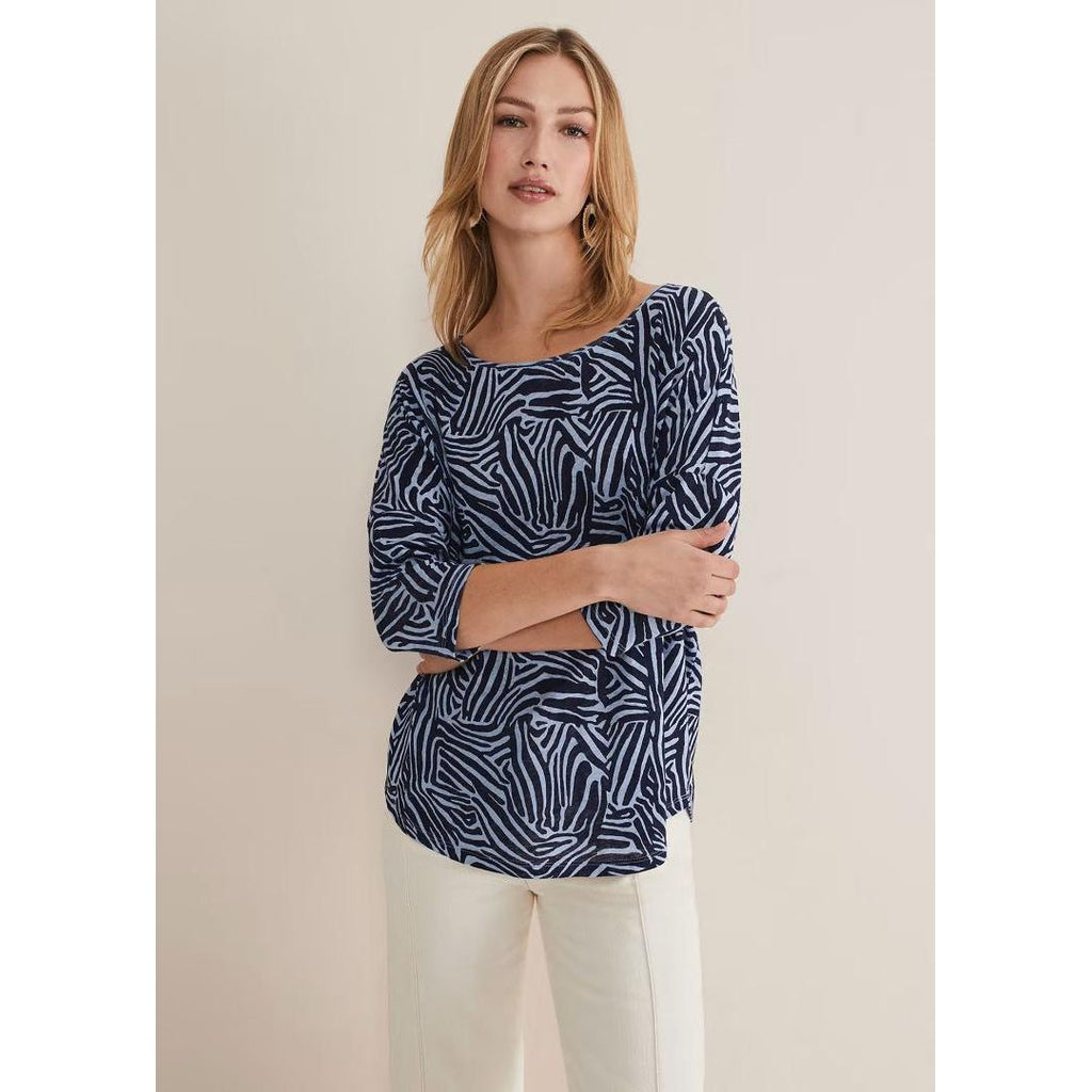 Phase Eight Moire Zebra Linen Top - Blue - Beales department store