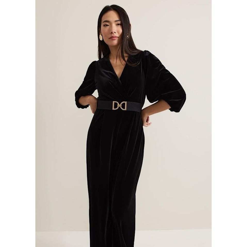 Phase Eight Myleen Velvet Jumpsuit - Black - Beales department store