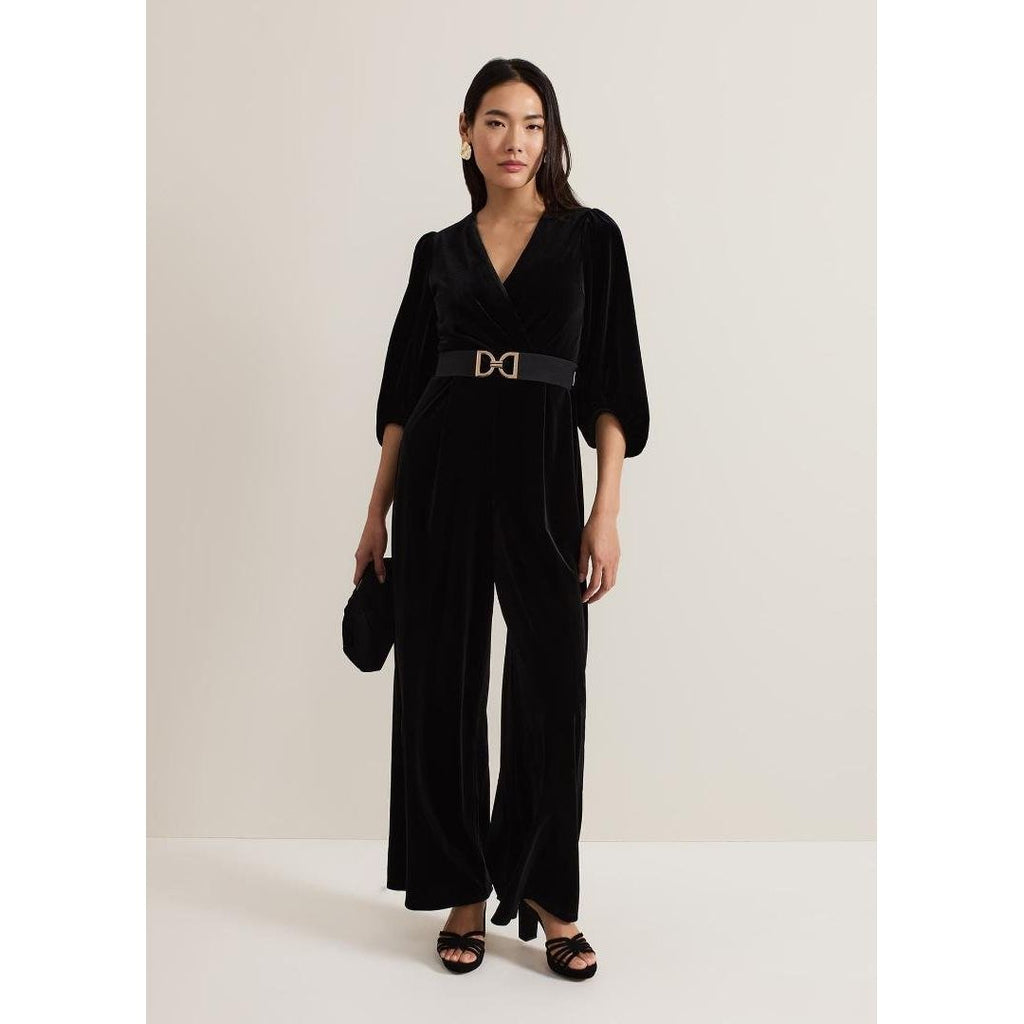 Phase Eight Myleen Velvet Jumpsuit - Black - Beales department store