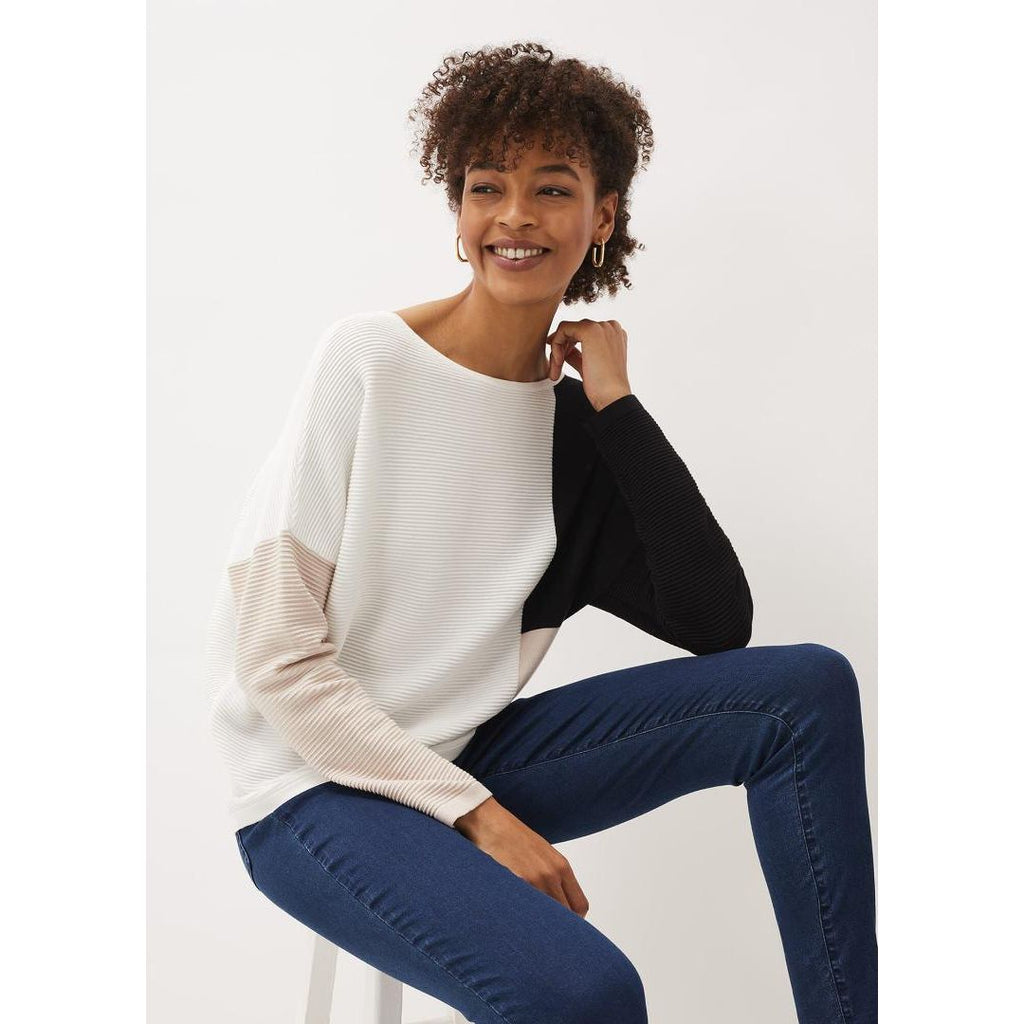 Phase Eight Naidia Colourblock Ribbed Knit Jumper Stone/Ivory - Beales department store