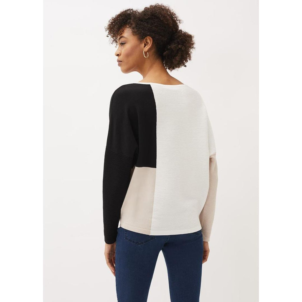 Phase Eight Naidia Colourblock Ribbed Knit Jumper Stone/Ivory - Beales department store