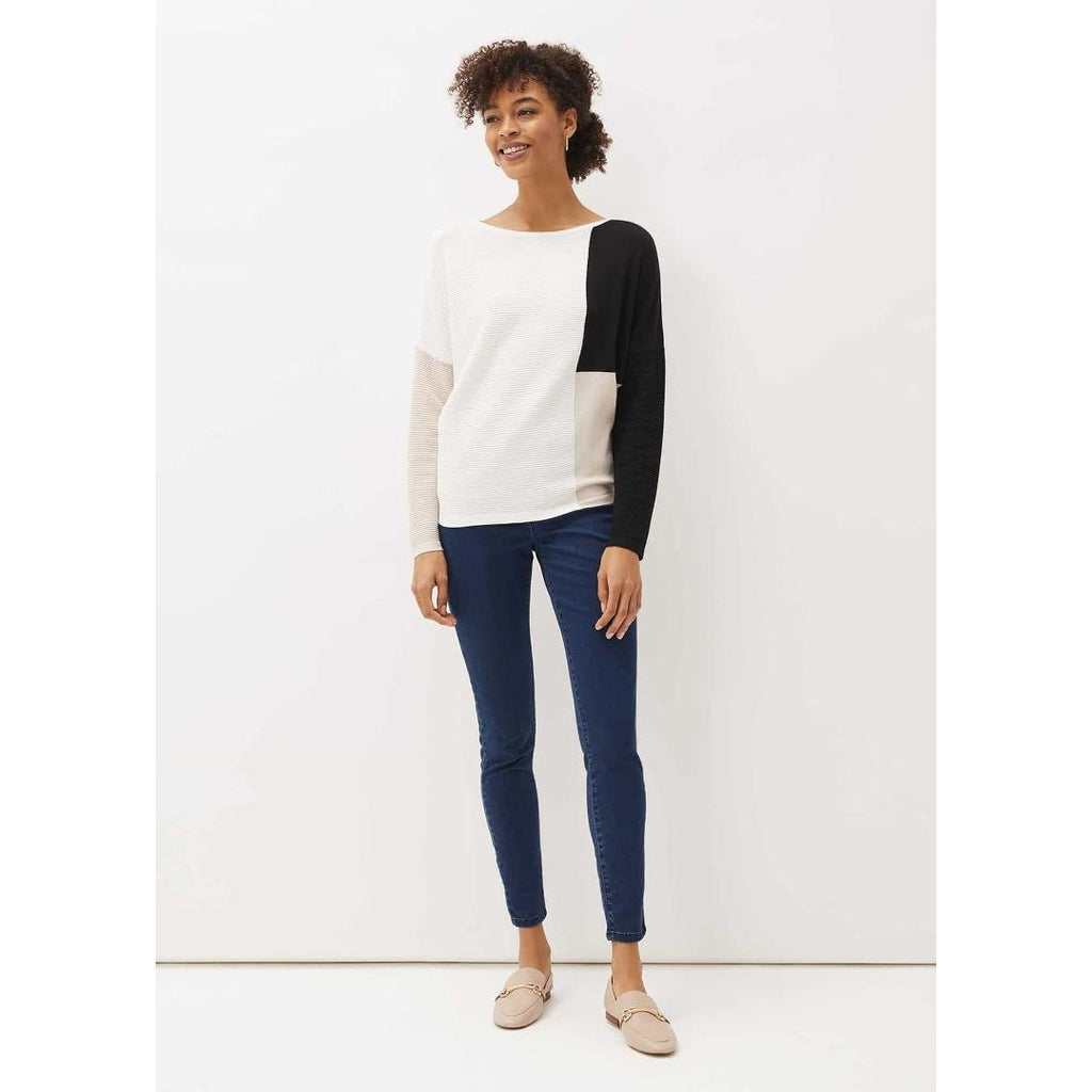 Phase Eight Naidia Colourblock Ribbed Knit Jumper Stone/Ivory - Beales department store