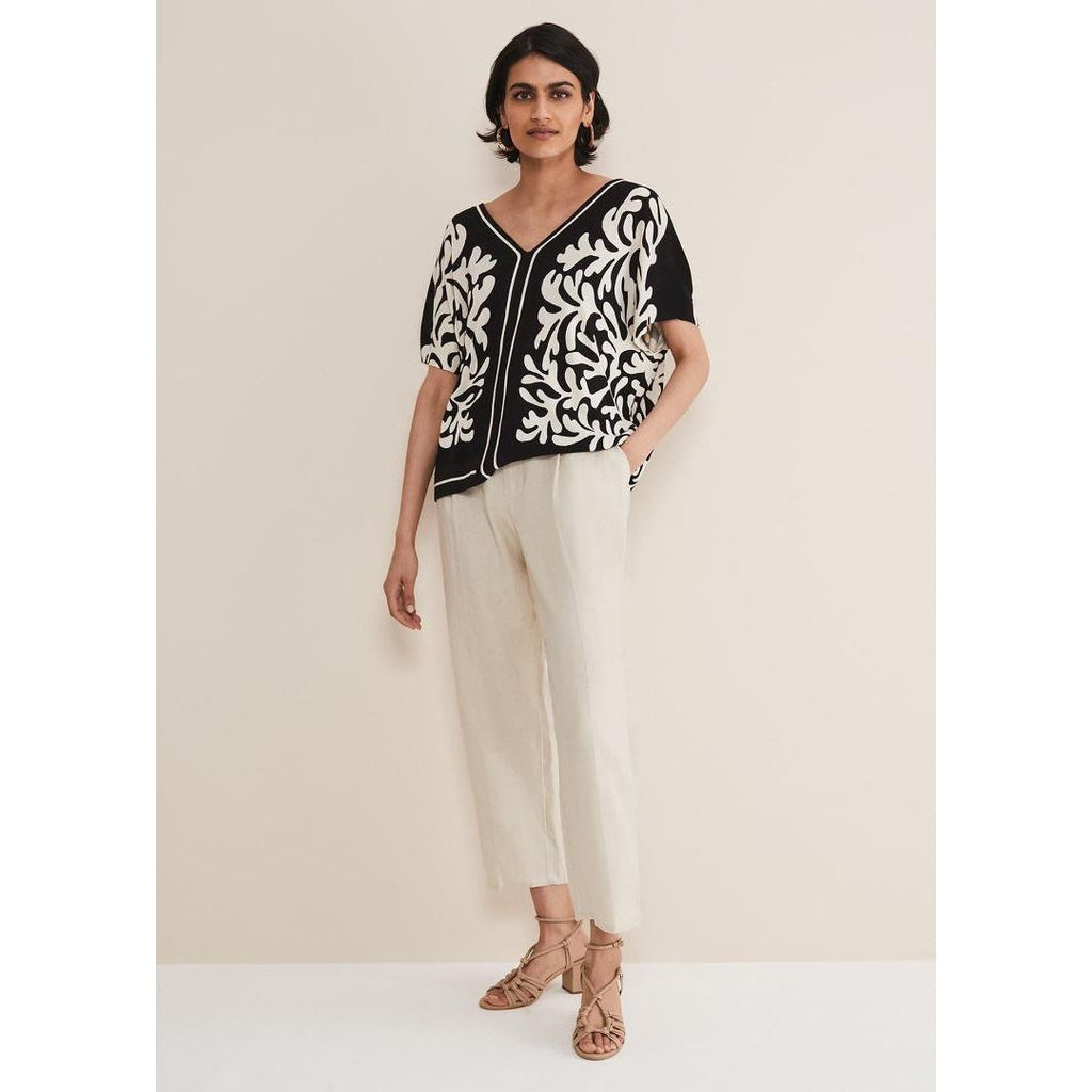 Phase Eight Natalie V Neck Printed Top - Black/Ivory - Beales department store